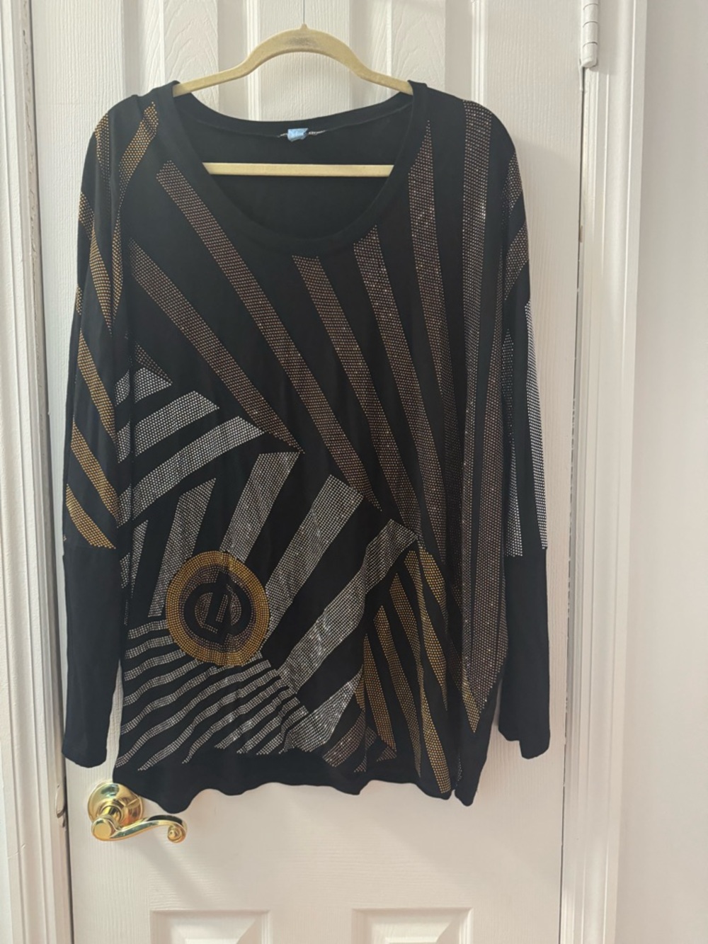Black Metallic Geometric Long-Sleeve Tunic